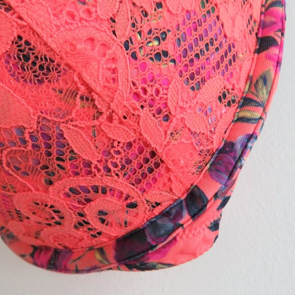 CACIQUE Floral Front Close Plunge Boost Bra in Coral Lace - Size 44DD - Picture 5 of 14